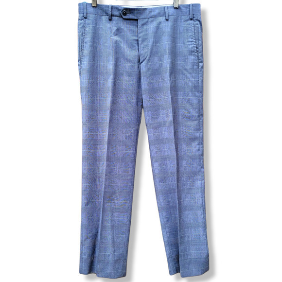 Zanella For Nordstrom's Blue Devon Glen Plaid, Men's Wool Dress‎ Pant - Picture 1 of 13